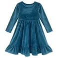 thumbnail image 2 of Millie Loves Lily Girls'Teal Rib Velour Long Sleeve Dress With Ruffle,Big Girls, Size 8, 2 of 5
