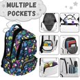 thumbnail image 6 of Yspwyqan Kids Backpack for School, 17" Large Capacity 600D Polyester Bookbag, Colorful Dino Flower Front Pocket Adjustable Straps Daypack for Middle School Travel Camping Hiking, 6 of 7