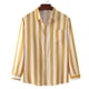 thumbnail image 3 of Camisa a rayas para hombre, manga larga, cuello vuelto, blusa holgada con botones para uso diario y trabajo, 3 of 5