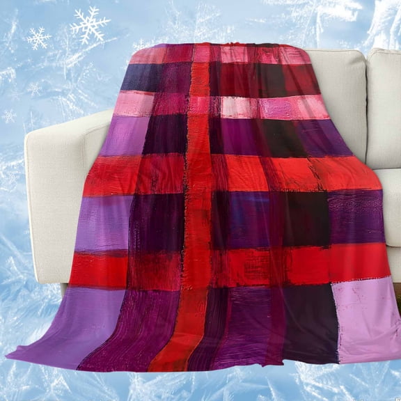 Red Purple Cooling Blanket,Lightweight Breathable Summer Throw Blanket with Double Sided Cold Effect,Striped Plaid Modern Abstract Oil Painting Picnic Blankets Bed Sheet for Hot Sleepers 40"x60"
