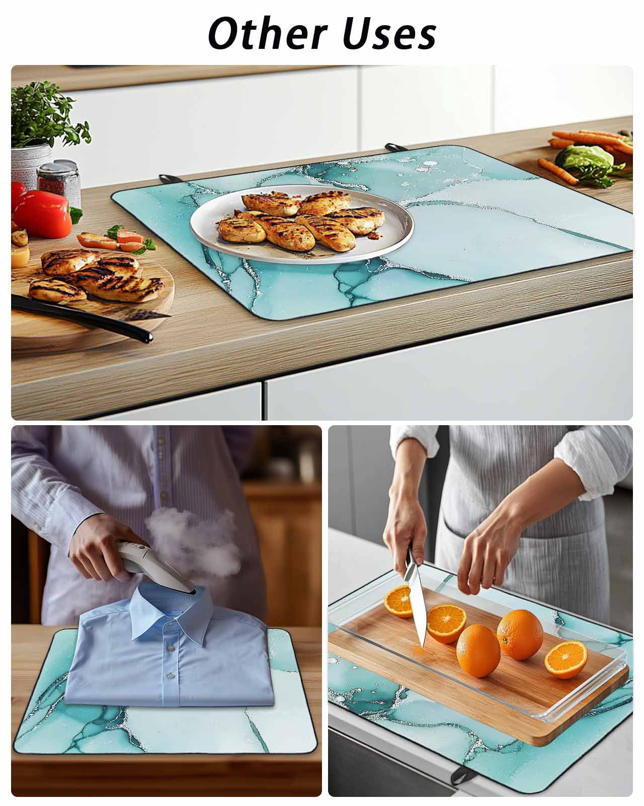 Stove Top Covers for Electric Stove, Marble Turquoise Glass Stovetop Cover Protector, Abstract Nature Cracks Silver Wavy Induction Cooktop Protector Oven Mat for Kitchen Countertop 24"x21"