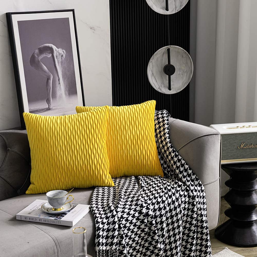 Mustard Yellow Couch Pillow Covers 2 Pack 18x18 Inch Original Striped Velvet Square Throw Pillow Cases for Farmhouse Home Decor Walmart