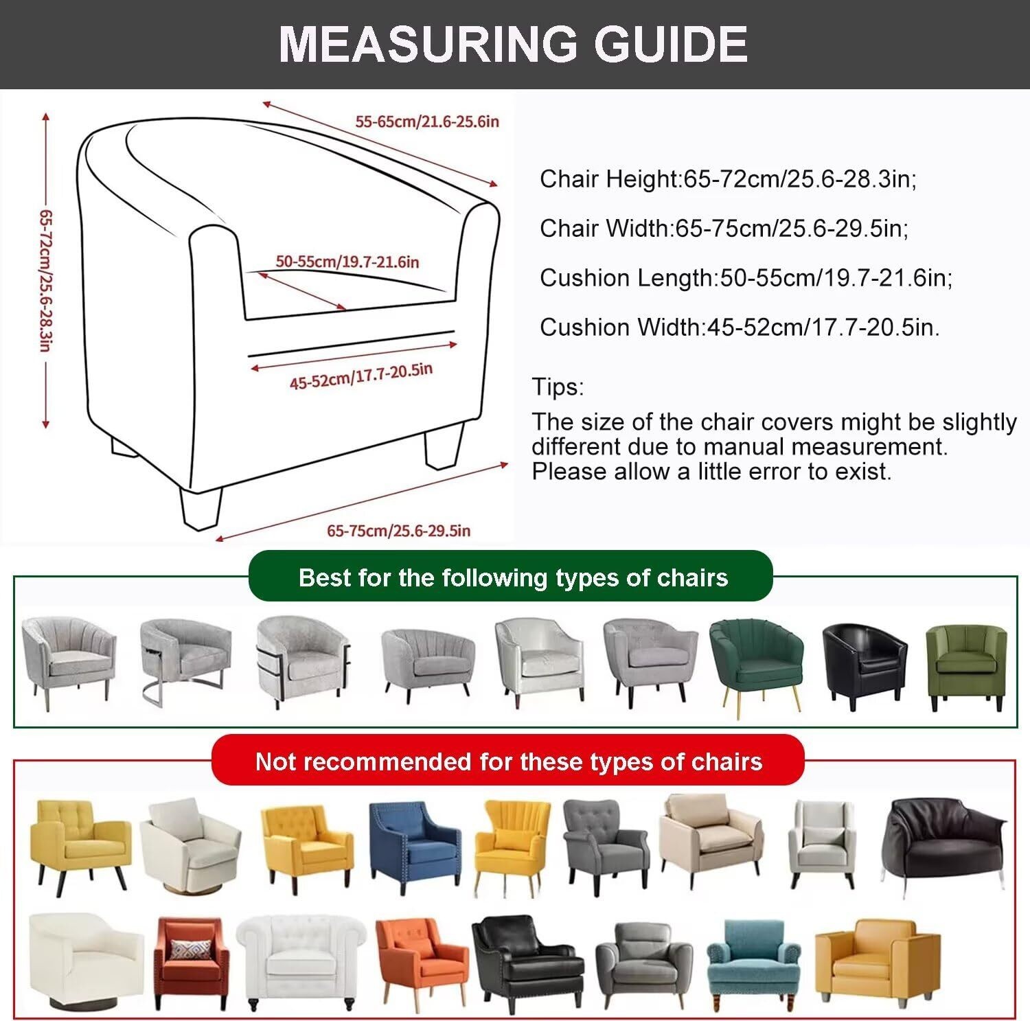 LKJYER Club Chair Slipcover 2-Piece Stretch Barrel Chair Slipcovers Tub Chair Slipcovers Soft Spandex Armchair Covers Swivel Chair Cover Sofa Cover Furniture Protector for Living Room
