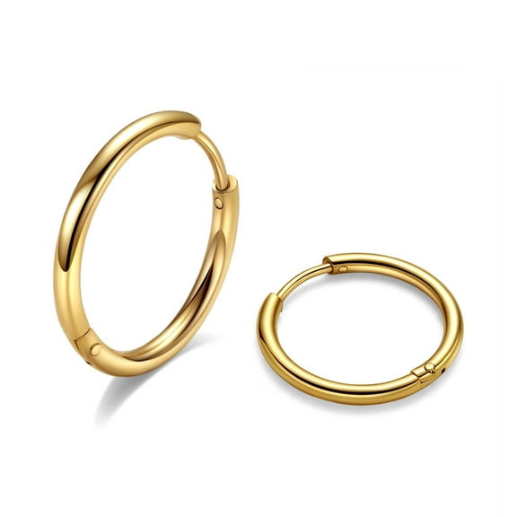 TINGN 8mm Surgical Steel Hoop Earrings Gold Huggie Hoop Earrings for Women Hypoallergenic 20G