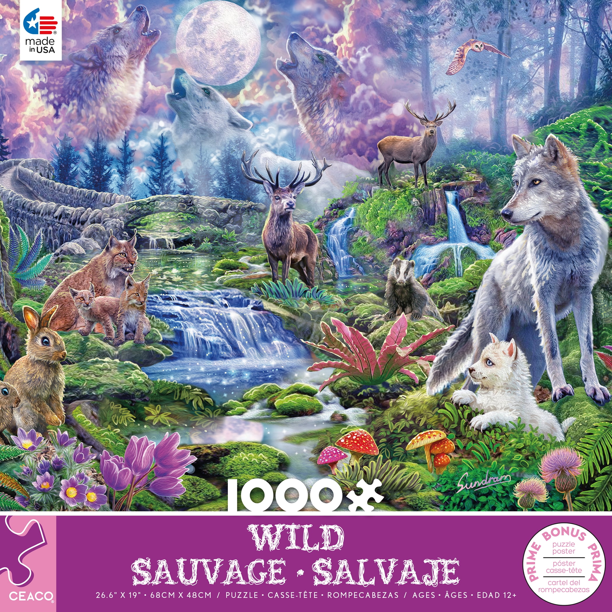 Ceaco 1000-Piece Wild Moonlit Wolves Interlocking Jigsaw Puzzle