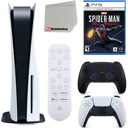 Sony Playstation 5 Disc Version (Sony PS5 Disc) with Midnight Black Extra Controller Media Remote Spider-Man: Miles Morales Launch Edition Accessory Starter Kit and Microfiber Cleaning Cloth Bundle