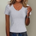 thumbnail image 5 of Womens Shirts V Neck Ribbed Short Sleeve Slim Basic Spring Summer Tshirts Shirts for Women Multicolor M, 5 of 7
