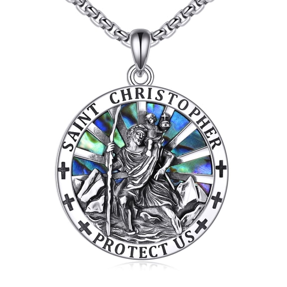 Patron St Christopher Necklace for Men 925 Sterling Silver Saint Christopher Pendant Necklace Religious Protect Jewelry Christmas Gifts