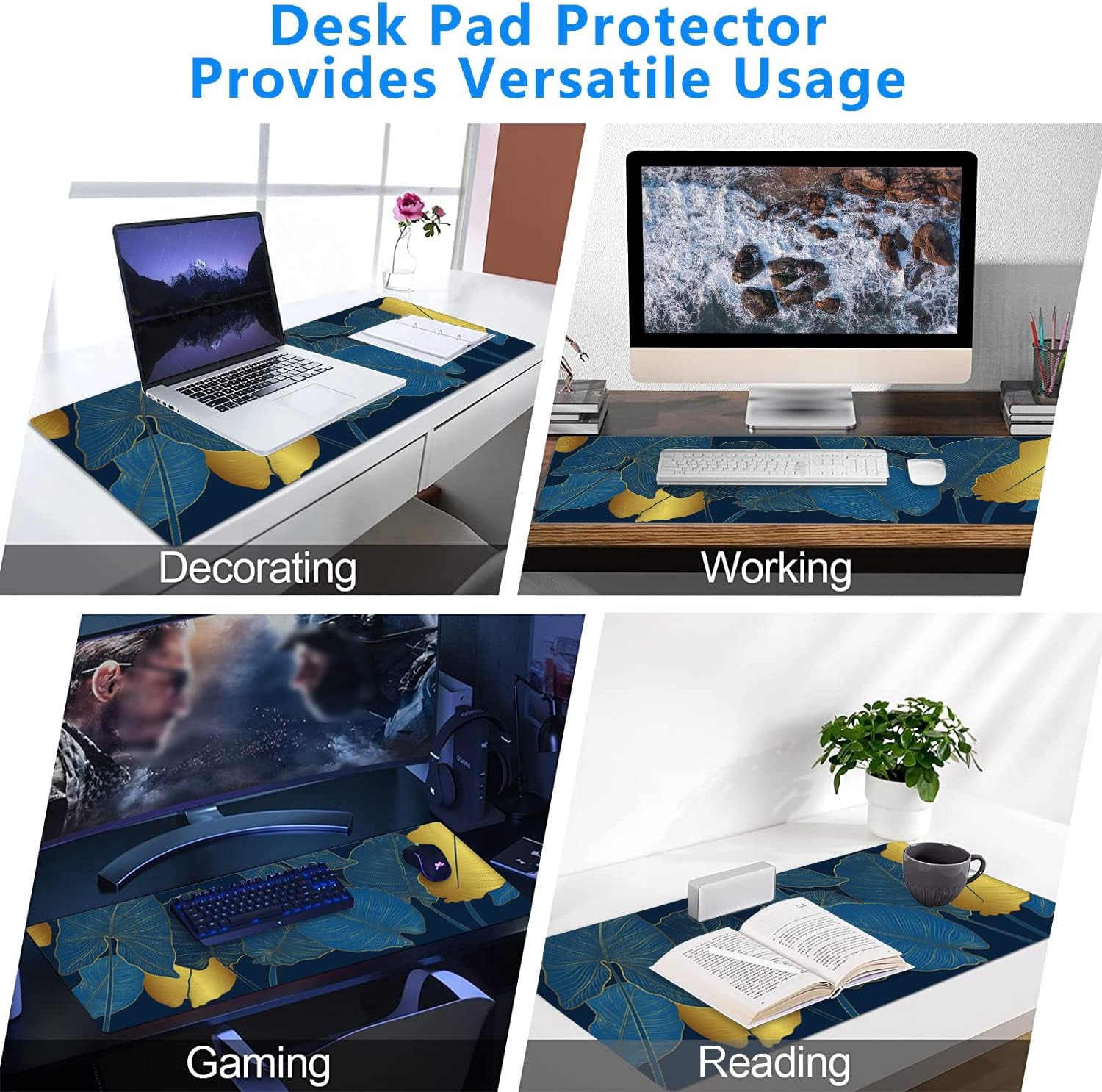 Large Mouse Pad,Golden Philodendron and Monstera Plant Large XL Desk Mat Extended Waterproof Mouse Mat with Stitched Edges and Non-Slip Base for Office Gaming Home 31.5 X 11.8 Inch