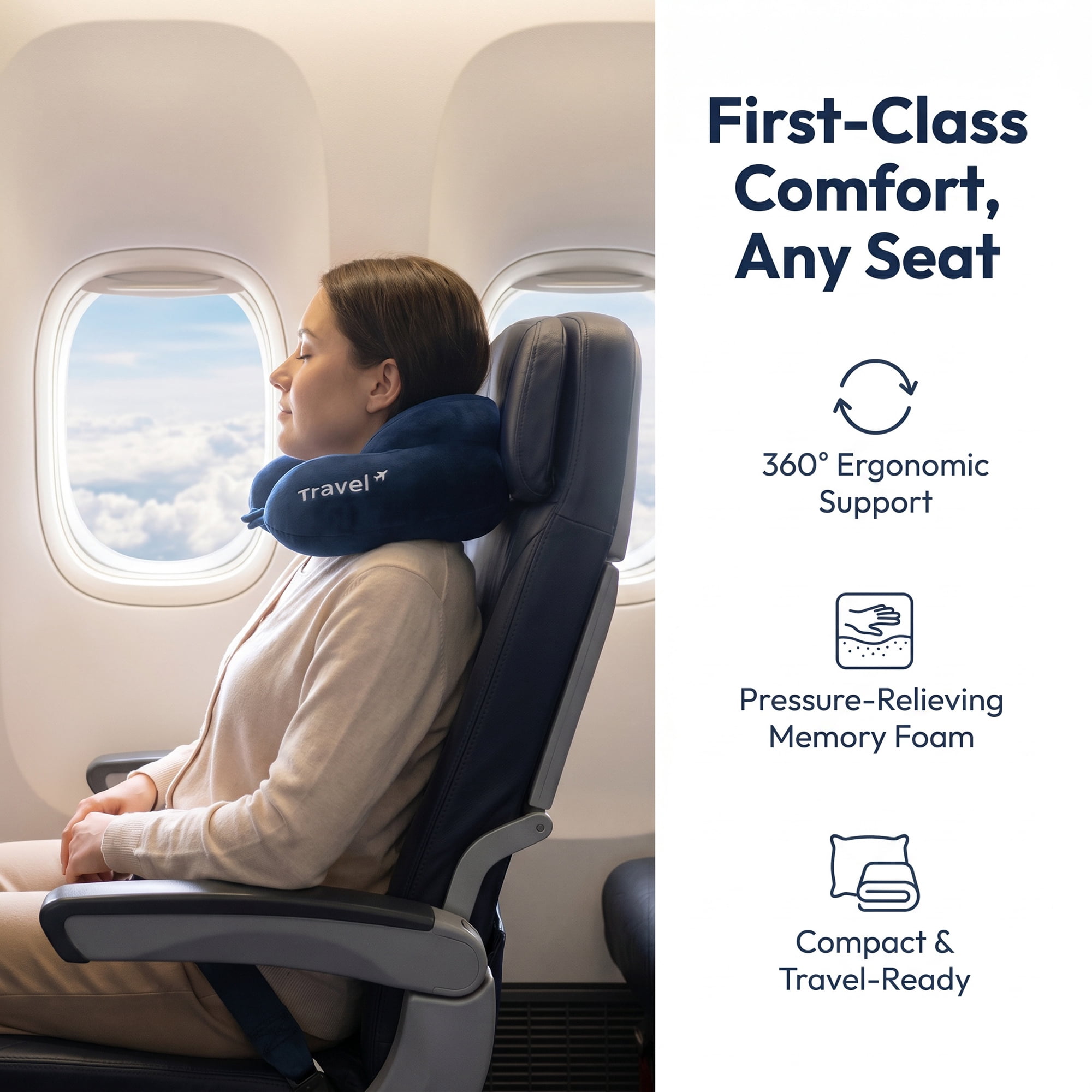 Unique Bargains PP Cotton Travel U Shape Neck Pillow for Airplane Dark Blue 11"x11"