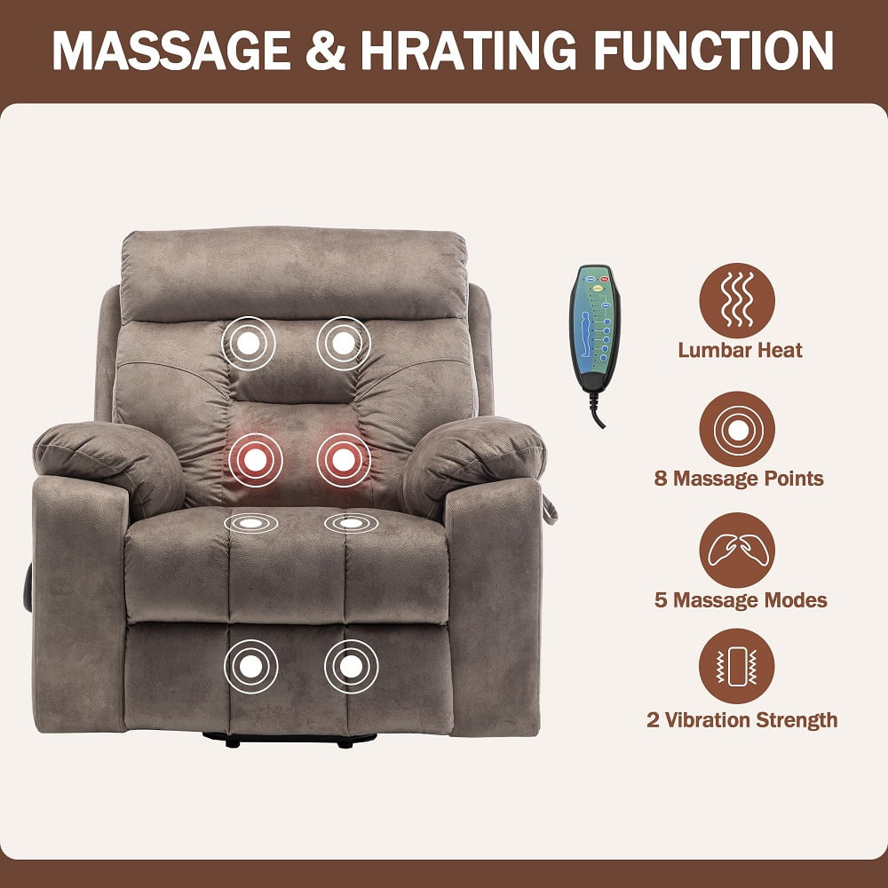 Oversized Power Lift Recliner Chair with Massage & Heating for Big Elderly, Electric Lounge Sofa Chair with 26" Wide Seat and Cup Holders, 400LBS, Light Brown