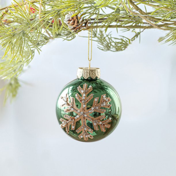 xihome Adorno navideño de bola verde brillante de 3,14 pulgadas con acabado perlado y baño de polvo dorado, pintado a mano. Decoracin para rbol.