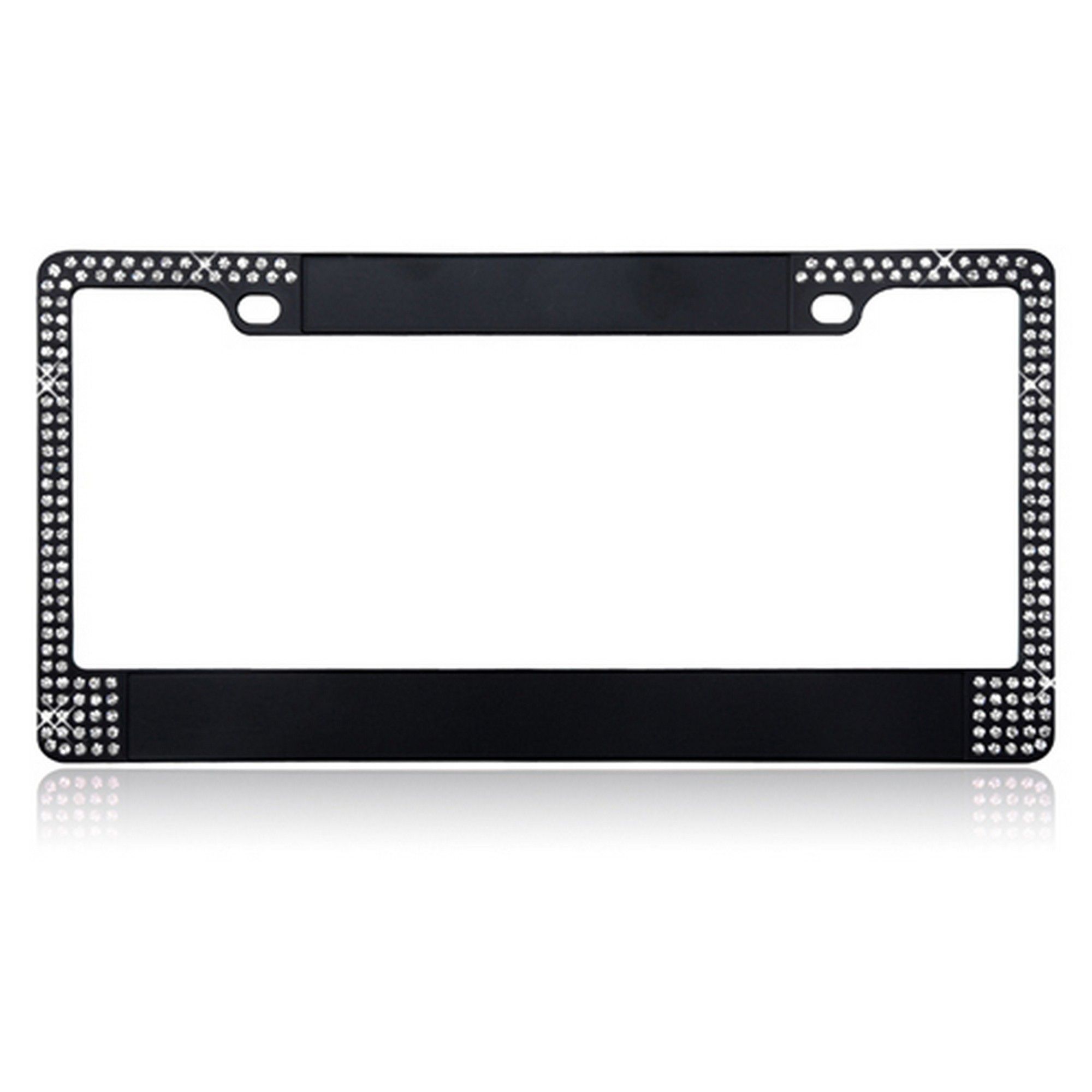 Insten Customizable Black Metal License Plate Frames with Double Row Shining White Crystals