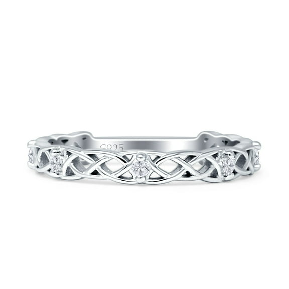Celtic Style Intertwisted Wedding Band Cubic Zirconia White Tone 925 Sterling Silver, Size 5