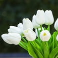 thumbnail image 3 of Enova Home  20 Pieces Artificial Real Touch Tulips Fake Silk Flowers Arrangement in Cube Glass Vase with Faux Water White, 3 of 4