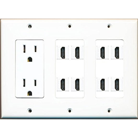 RiteAV 8 Hdmi   15 Amp 125V Power Outlet Wall Plate 3 Gang White
