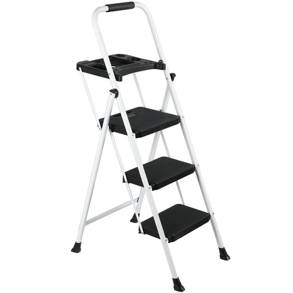 ZOPan 3 Step Ladder Folding Step Stool 330lbs Load Capacity Sturdy Steel Non-Slip,White