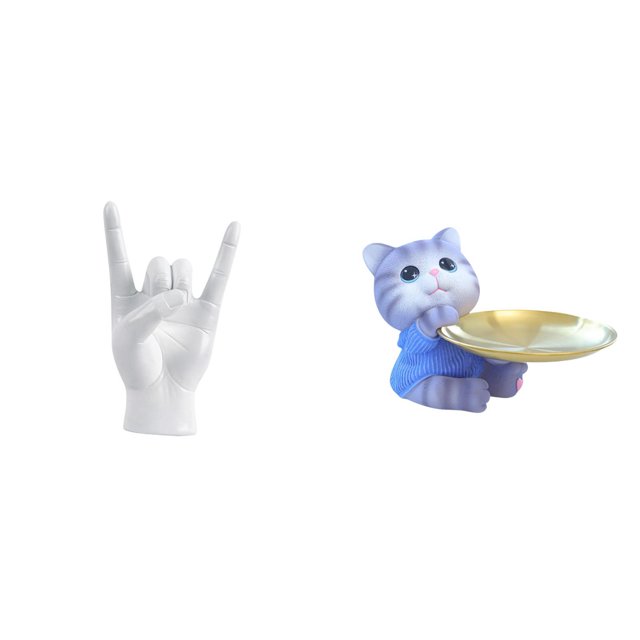 Estatua De Gato Haciendo El Gesto De La Roca, Escultura De Resina, Cuenco Creativo Para Los Dedos, Decoración Moderna Para Apartamento, Dormitorio, Restaurante, Mesa De Comedor, Regalo