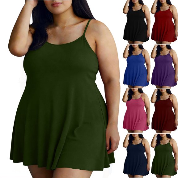 Womens Dresses 2026 Plus Size Women's Fashion Casual Round Neck Adjustable Strap Sleeveless Nightdress Loungewear Army Green XXXL