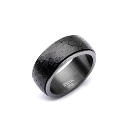 Inox Jewelry FR14414-9 Gun Metal Car Grille Spinner Stainless Steel Ring - IP Black - 9 in.