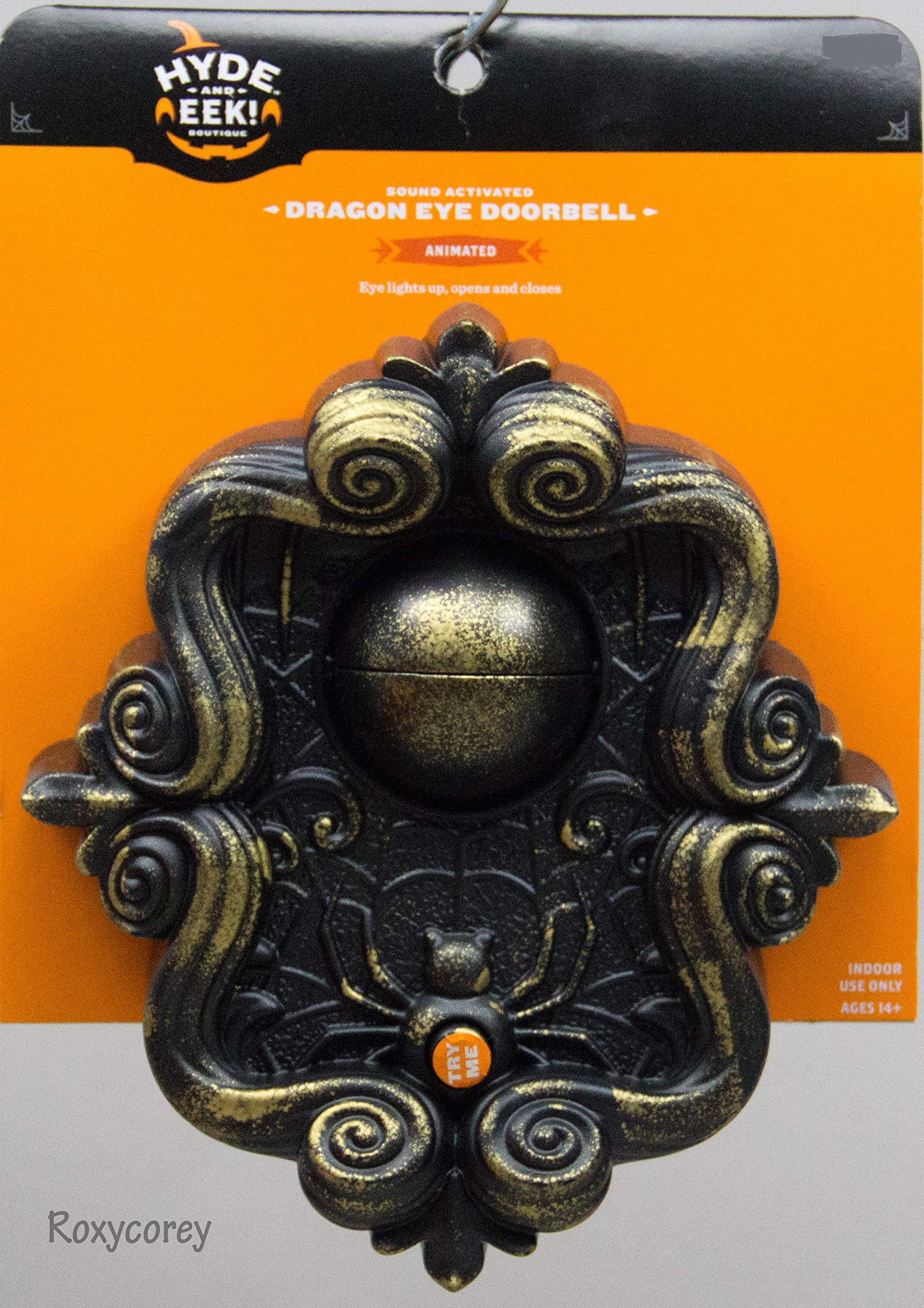 Hyde and Eek Boutique Sound Activated Dragon Eye Doorbell Animated Lights Up Open and Closes