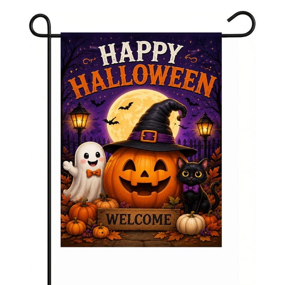 Halloween Ghost Garden Flag, 12 x 18 in Double Sided Welcome Yard Banner for Outdoor Porch Lawn