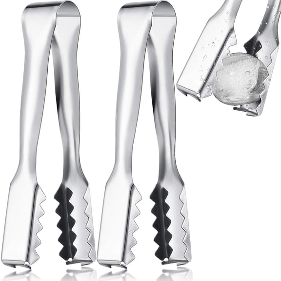2 Pieces 6.2 inch Stainless Steel Ice Tongs for Ice Bucket Ice Cube Serving Tongs with Teeth for Cocktails Whiskeys Kitchen Food