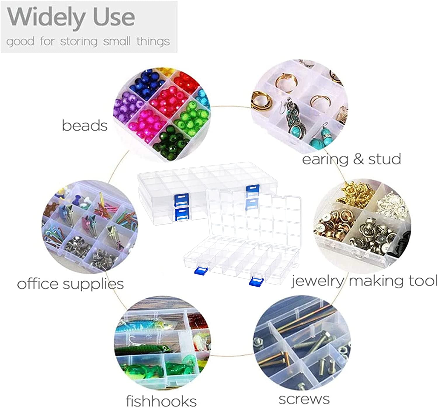 1bag PH 3 Pack Plastic Organizer Box 28 Grids Bead Organizer with Dividers Adjustable Clear Plastic Bead Case Storage Container for Jewelry Beads Earring Fishing Hook Small Accessories Clear