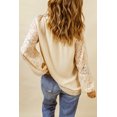 thumbnail image 3 of Women's Beige Leopard Mesh Bubble Sleeve Split Neck Blouse, 3 of 5