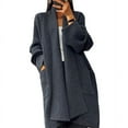 thumbnail image 5 of Chaqueta tipo cárdigan de punto de color liso, de longitud media y gruesa, con bolsillos sueltos para mujer, otoño e invierno, 5 of 5