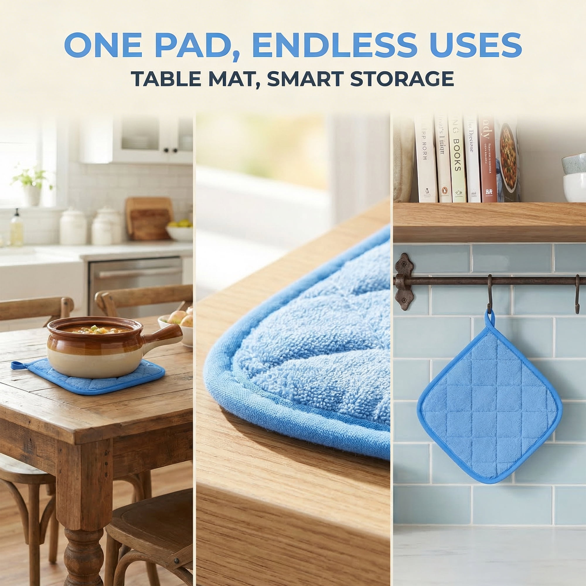 Unique Bargains Pot Holders Polyester Heat Resistant Trivets Non Slip Pads Sky Blue 2Pcs