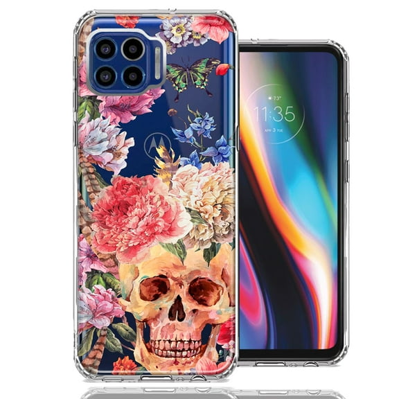MUNDAZE Case For Motorola One 5G Indie Spring Peace Skull Feathers Floral Butterfly Flowers Phone Cover