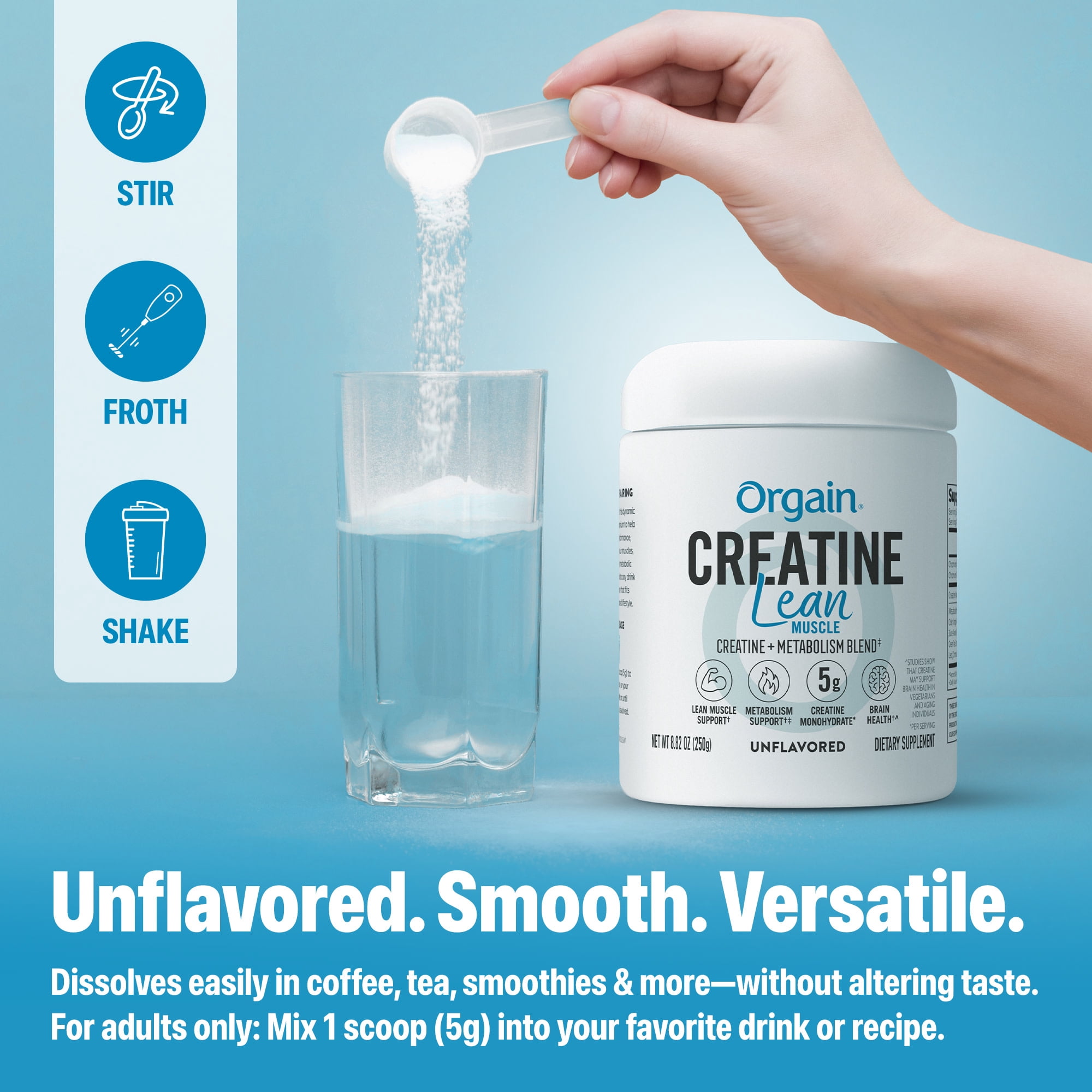 Orgain Creatine Lean Muscle Monohydrate Powder, Metabolism Blend, Unflavored, 50 servings, 8.82 oz