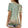 thumbnail image 4 of Women's Fashion Tops Square Neck Puff Short Sleeve Printed Shirts Casual Loose Fit Blouses Soft Comfy Clothes (2XL, Green), 4 of 6