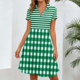 thumbnail image 2 of ZHOGXU Womens Summer Dresses Short Sleeve Lapel Plaid Striped Print A Line Elegant Relaxed Fit Shirt Dress For Casual Daily Wear,Dark Green,Xxl, 2 of 5