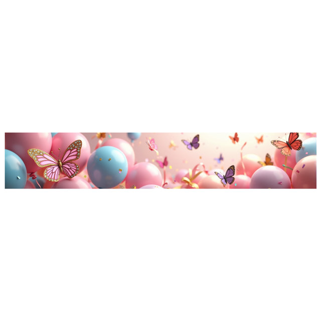 Pastel Colored Balloon Themed Backdrop Banner with Sparkling Butterfly Elements Party Decorations for Birthday Celebrations Photography Props Photo Booth Backgrounds