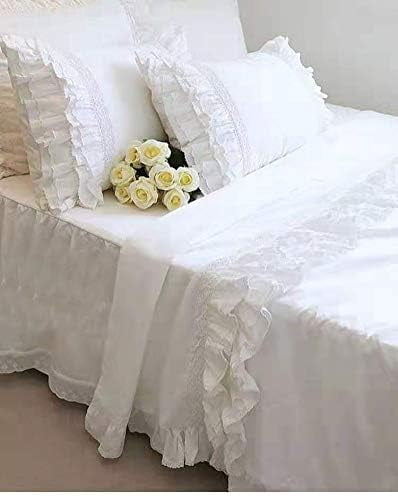 2-Pack Bright White Pillow Shams Cases Covers with Ruffles and Embroidery Lace Egypt Cotton King Size 20"X36" Princess Girls Bed