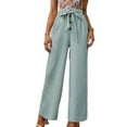 thumbnail image 1 of Pantalones de piernas anchas para mujer, pantalones de color liso con botones en la parte delantera, informales, holgados, para vacaciones, citas, trabajo, vida diaria, verde, 2XL, 1 of 6