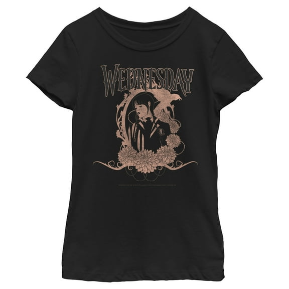 Girl's Wednesday Floral Portrait Graphic Tee Black X Large