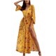 thumbnail image 1 of Moda para mujer, vacaciones, verano, estampado, cuello en V, mangas tres cuartos, fiesta, playa, vestido suelto, falda larga dividida (cinturón incluido) Pompotops  hdfakjf2871, 1 of 9
