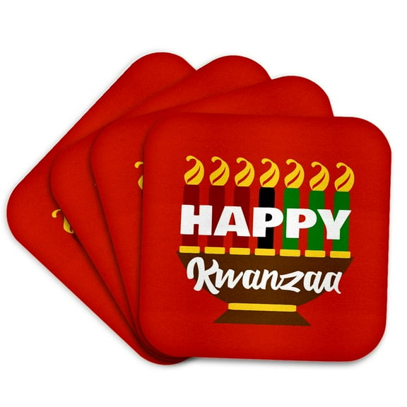 3drose, Happy Kwanzaa Red Green and Black Kinara, Set of 4 Coasters - Soft