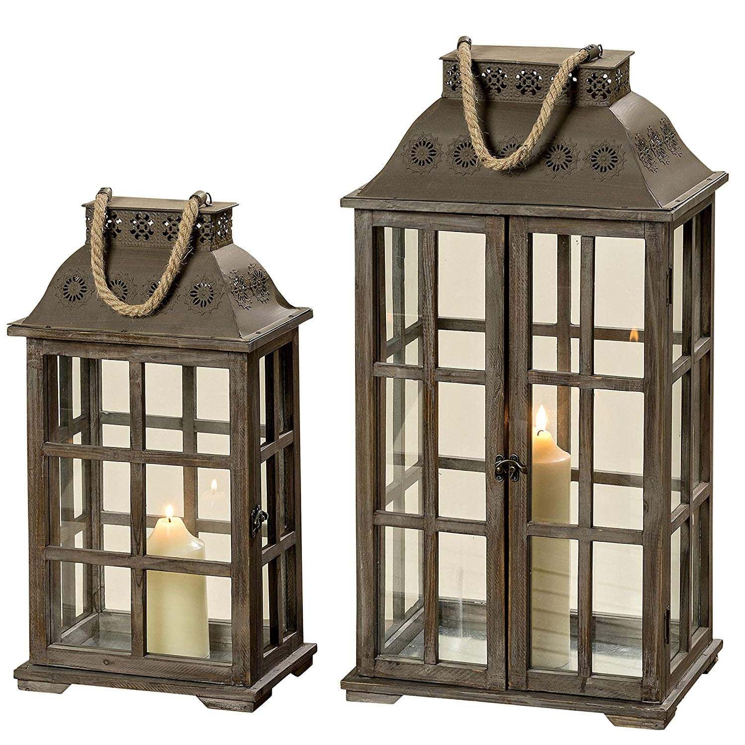 Farmer's Market Hurricane Candle Lanterns, Set of 2, Flower Roundels
