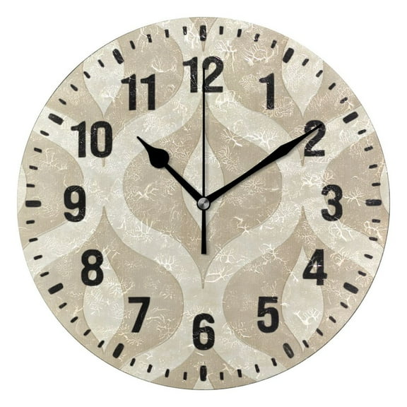 Yayeee 10" Wall Clock Battery Operated Quartz Round Silent Non-Ticking Home Decor, Light Brown Pattern