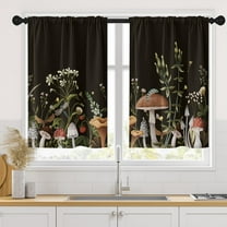 Farmhouse Kitchen Curtains 36 Inch Length Mushrooms Window Curtains Over Sink Set of 2, Berries and Botanical Short Tier Curtain for Kitchen, Black Small Kitchen Decor