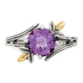 thumbnail image 4 of Auriga Fine Jewelry 925 Sterling Silver with Gold Leaves Round 1.65mm Amethyst Ring Size 6 for Women, 4 of 7