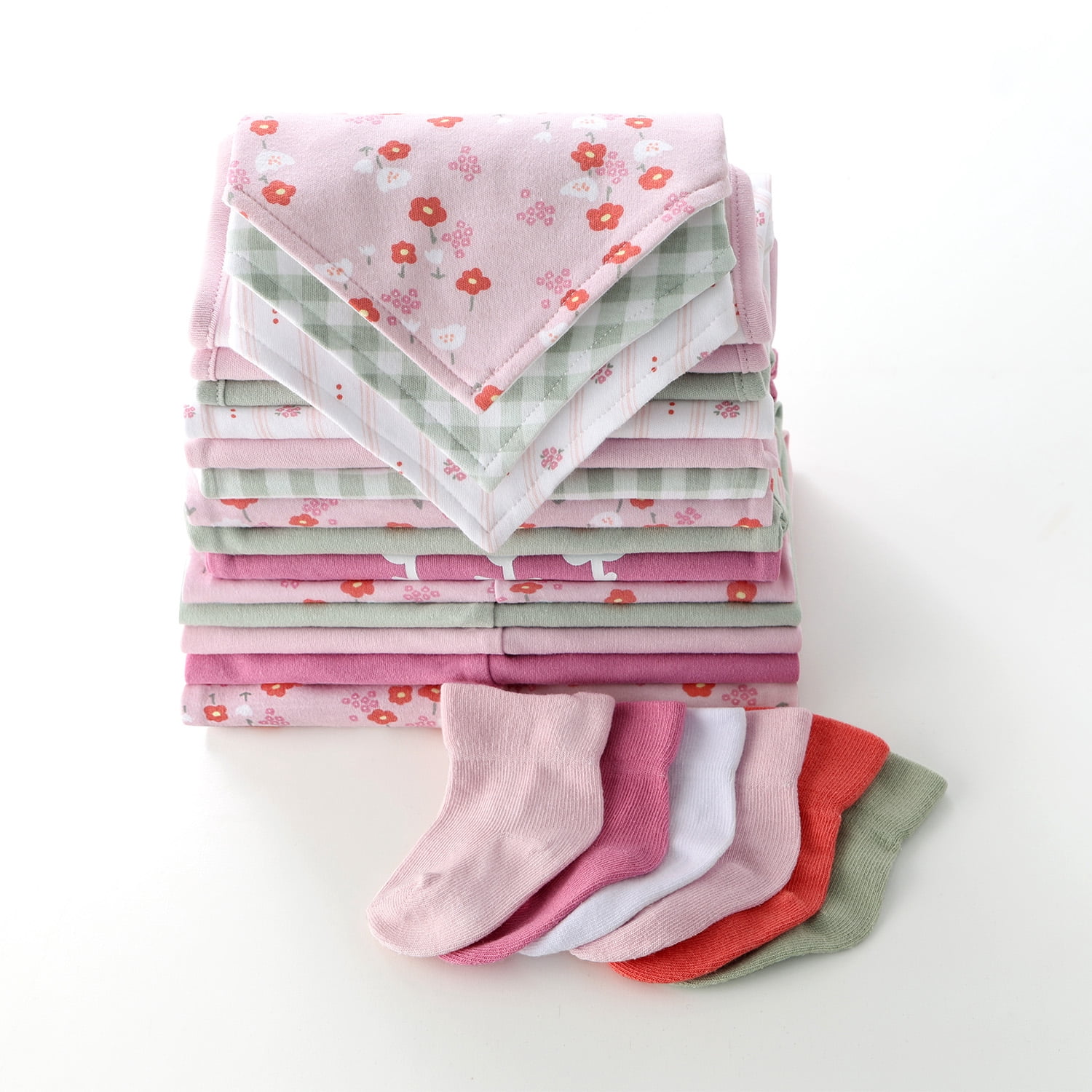 The Peanutshell Baby Girl Clothes, Cherry Blossom Check Baby Clothes Set, 0-3 Months, 23-Piece