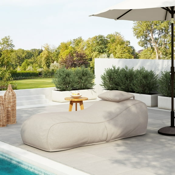 Christopher Knight Home 71" Outdoor Bean Bag Lounge Chair with Pillow, Weather-Resistant Fabric, Dark Beige