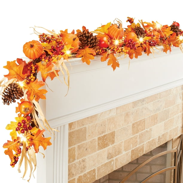 LED Lighted Thanksgiving Harvest Garland Sparkling White LED Lights