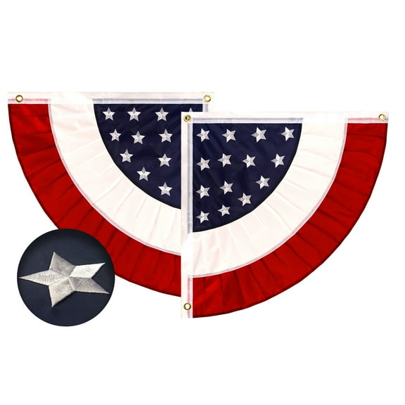 G128 USA Pleated Fan Flag Star 1.5x1.5FT Center Quarter Circle Embroidered Polyester Stars and Stripes
