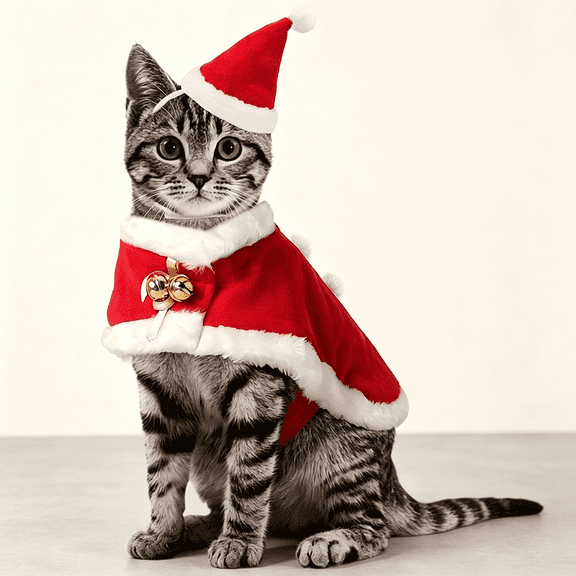 Enjoying Cat Christmas Costume, Pet Santa Hat with Xmas Clothes for Cats Small Dogs Rabbits, Cat Santa Hat and Red Warm Cloak Coat, New Year Puppy Red Clothes Outfit, Adjustable